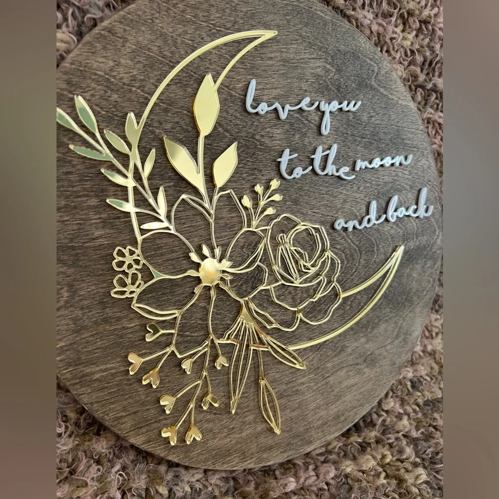 “I Love You To The Moon And Back” Decorative 11.5” round,wooden mirror, Wall Art